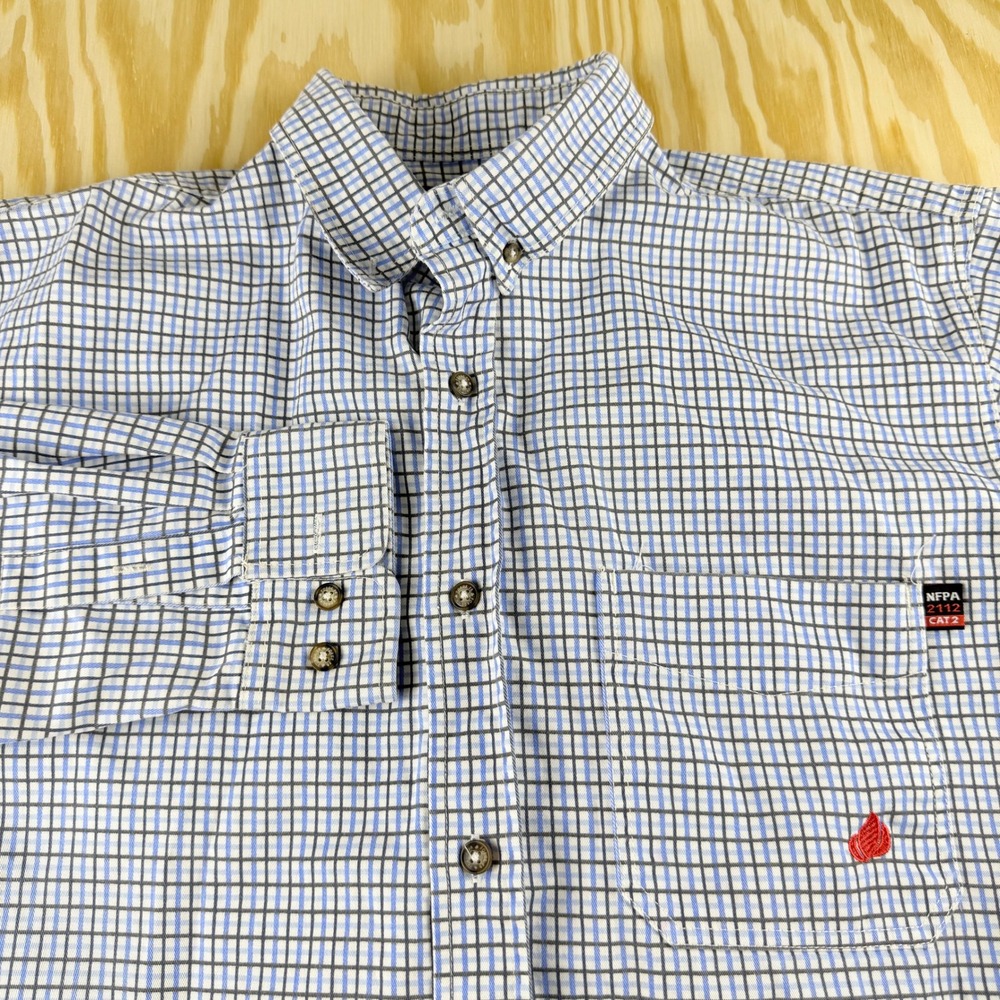 Forge FR Mens Blue Plaid Flame Resistant Work Shirt XLT NFPA 2112 CAT 2